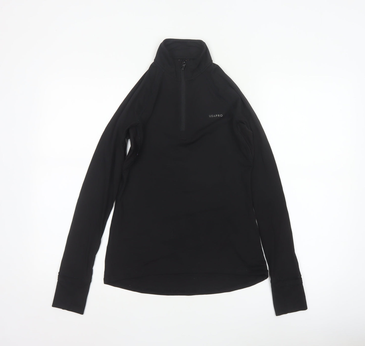 USA Pro Womens Black Slim Fit 1/4 Zip Long Sleeve Activewear Top Size 10