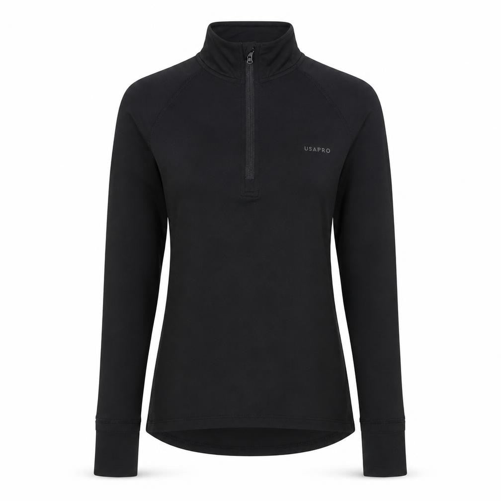 USA Pro Womens Black Slim Fit 1/4 Zip Long Sleeve Activewear Top Size 10