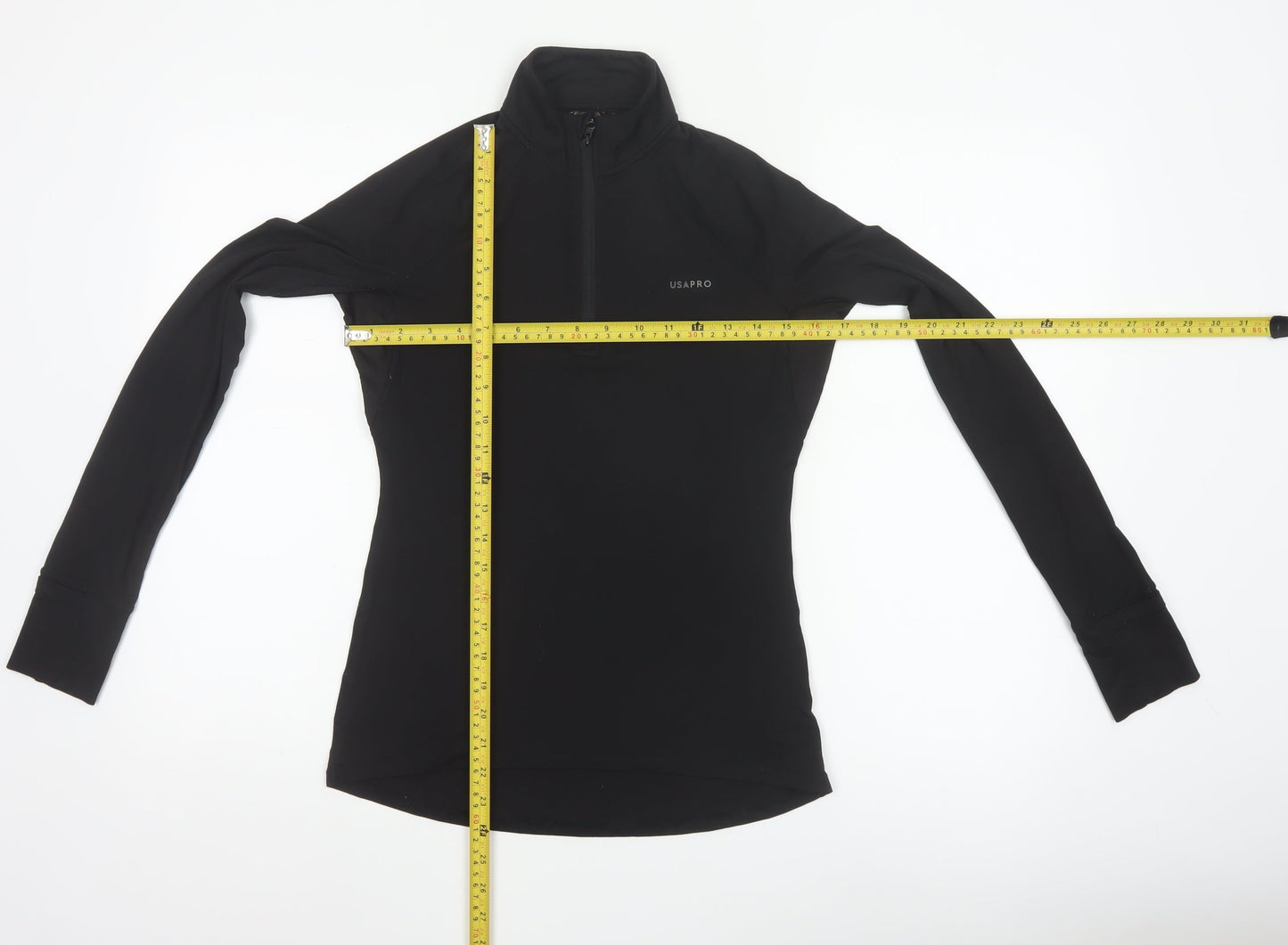 USA Pro Womens Black Slim Fit 1/4 Zip Long Sleeve Activewear Top Size 10