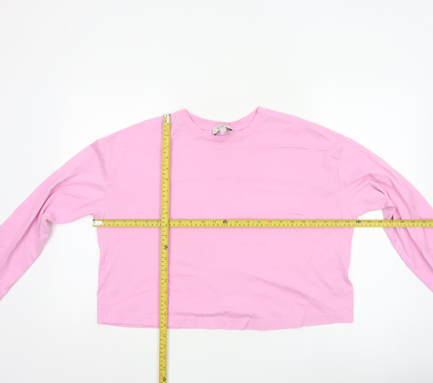 COS Womens Pink Long Sleeve 100% Cotton Basic Crew Neck T-Shirt Size 12