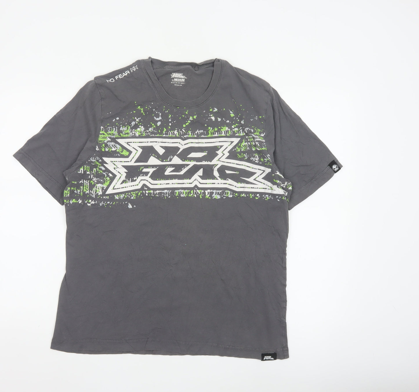 No Fear Men's Grey Graphic Print Crew Neck Cotton T-Shirt Medium