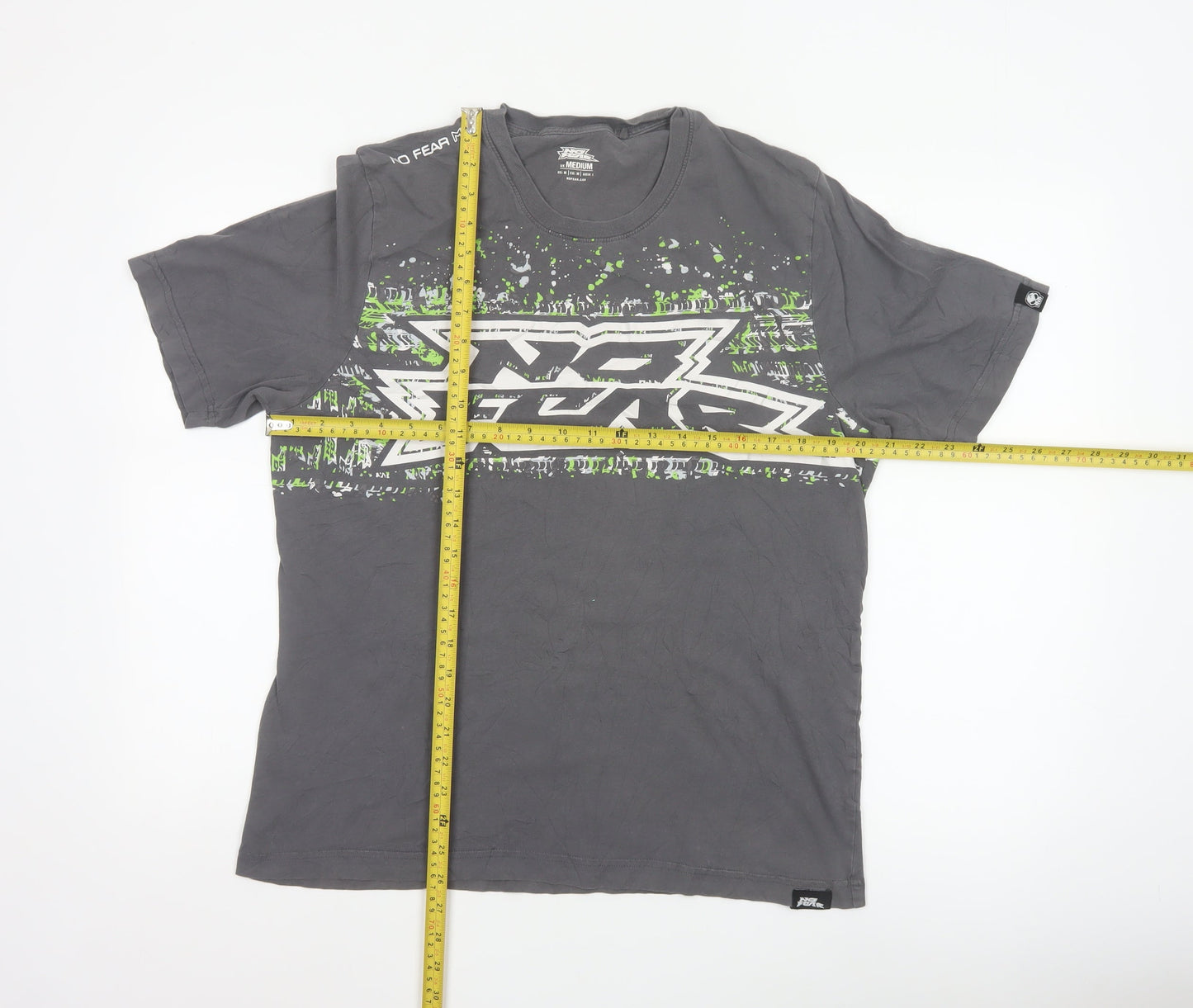 No Fear Men's Grey Graphic Print Crew Neck Cotton T-Shirt Medium