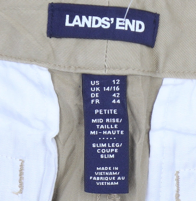 Lands' End Womens Beige Slim Leg Chino Trousers UK 14/16 Petite