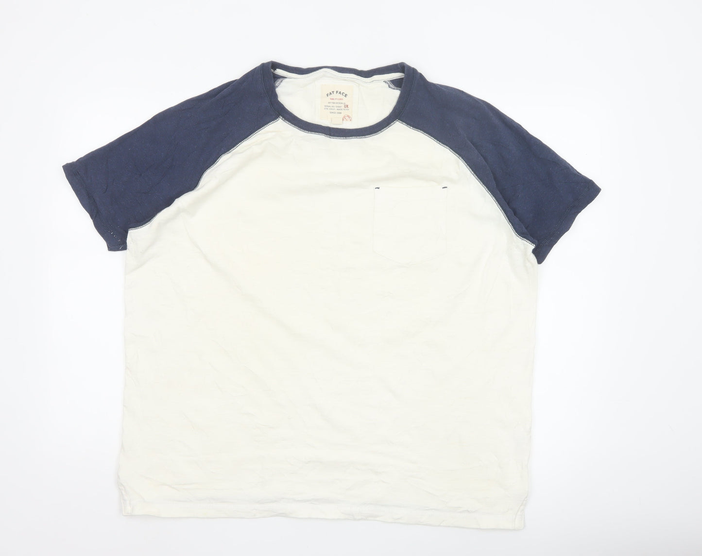 Fat Face Mens White Blue Raglan Short Sleeve Cotton T-Shirt XXL