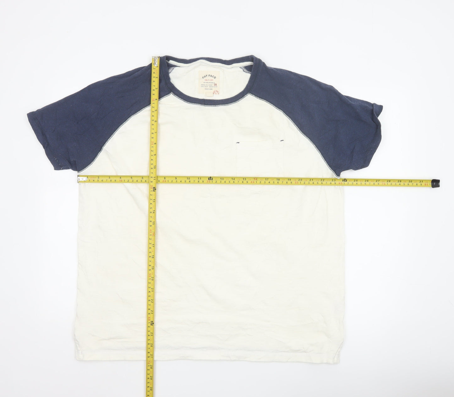 Fat Face Mens White Blue Raglan Short Sleeve Cotton T-Shirt XXL