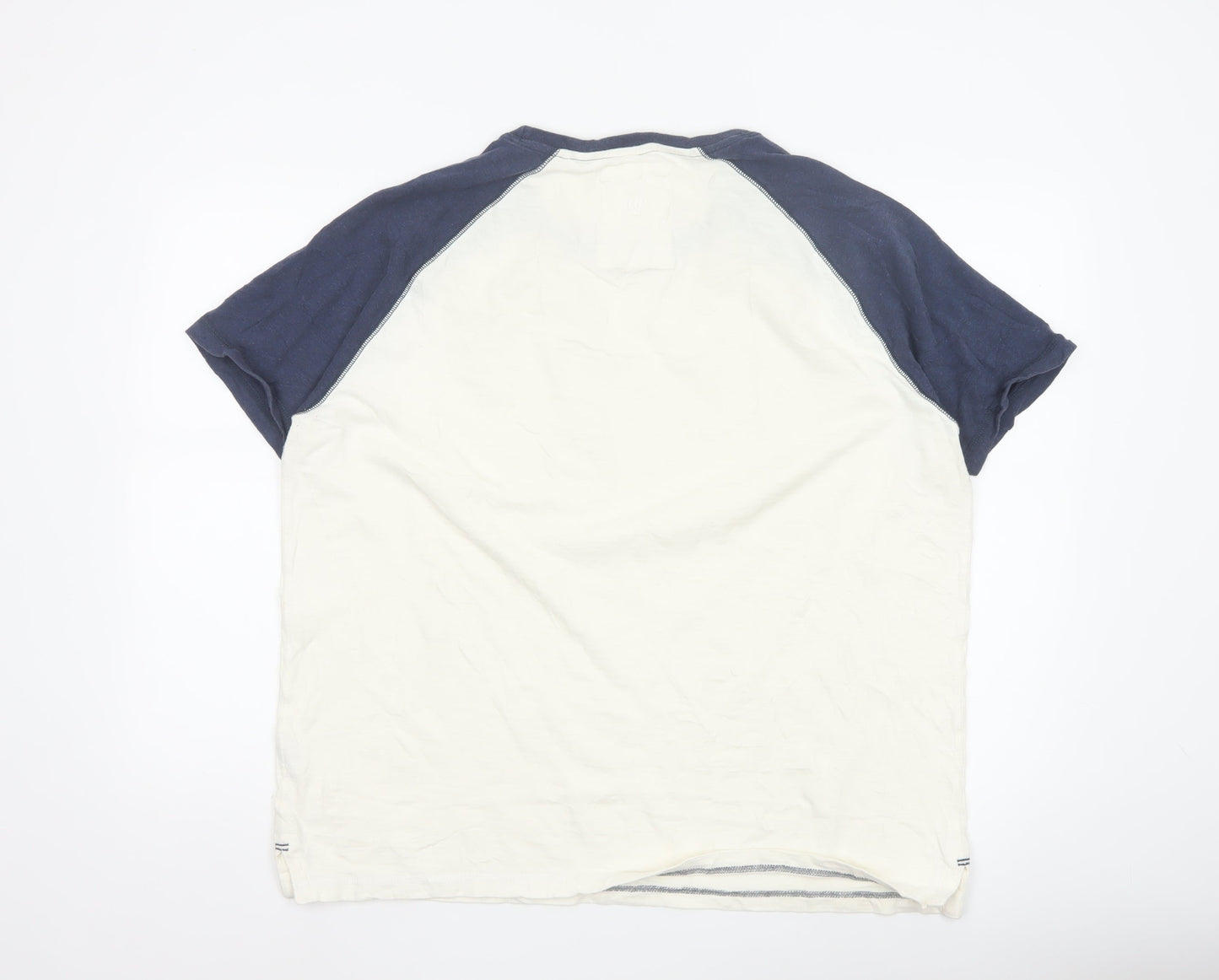 Fat Face Mens White Blue Raglan Short Sleeve Cotton T-Shirt XXL