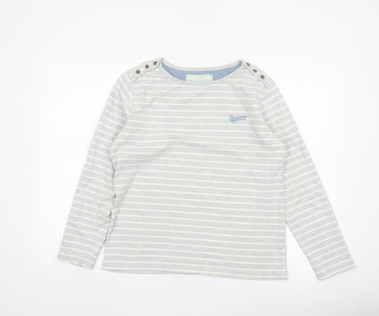 Brakeburn Women’s Grey Striped Long Sleeve Boat Neck Cotton Top Size 10