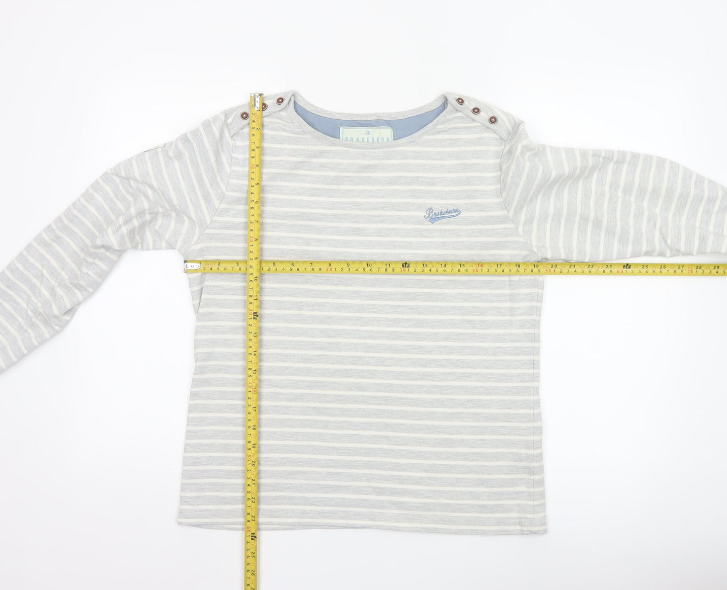 Brakeburn Women’s Grey Striped Long Sleeve Boat Neck Cotton Top Size 10