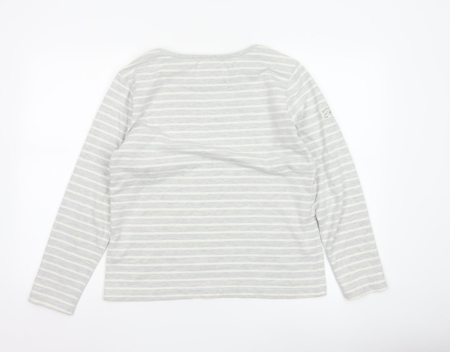 Brakeburn Women’s Grey Striped Long Sleeve Boat Neck Cotton Top Size 10
