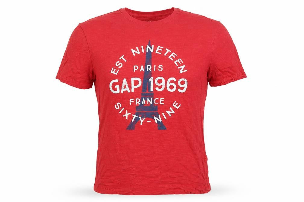 Gap Men Red Paris 1969 Graphic Print Cotton Short Sleeve T-Shirt M