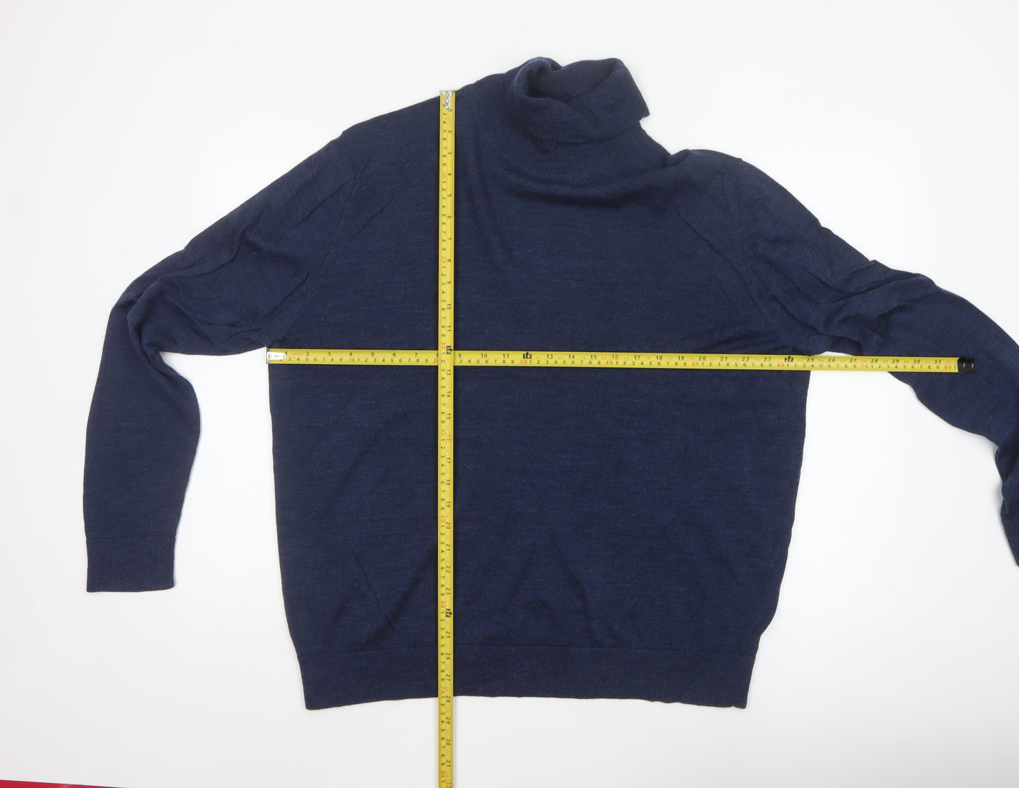 Linea Men’s Blue Roll Neck Merino Wool Jumper 2XL