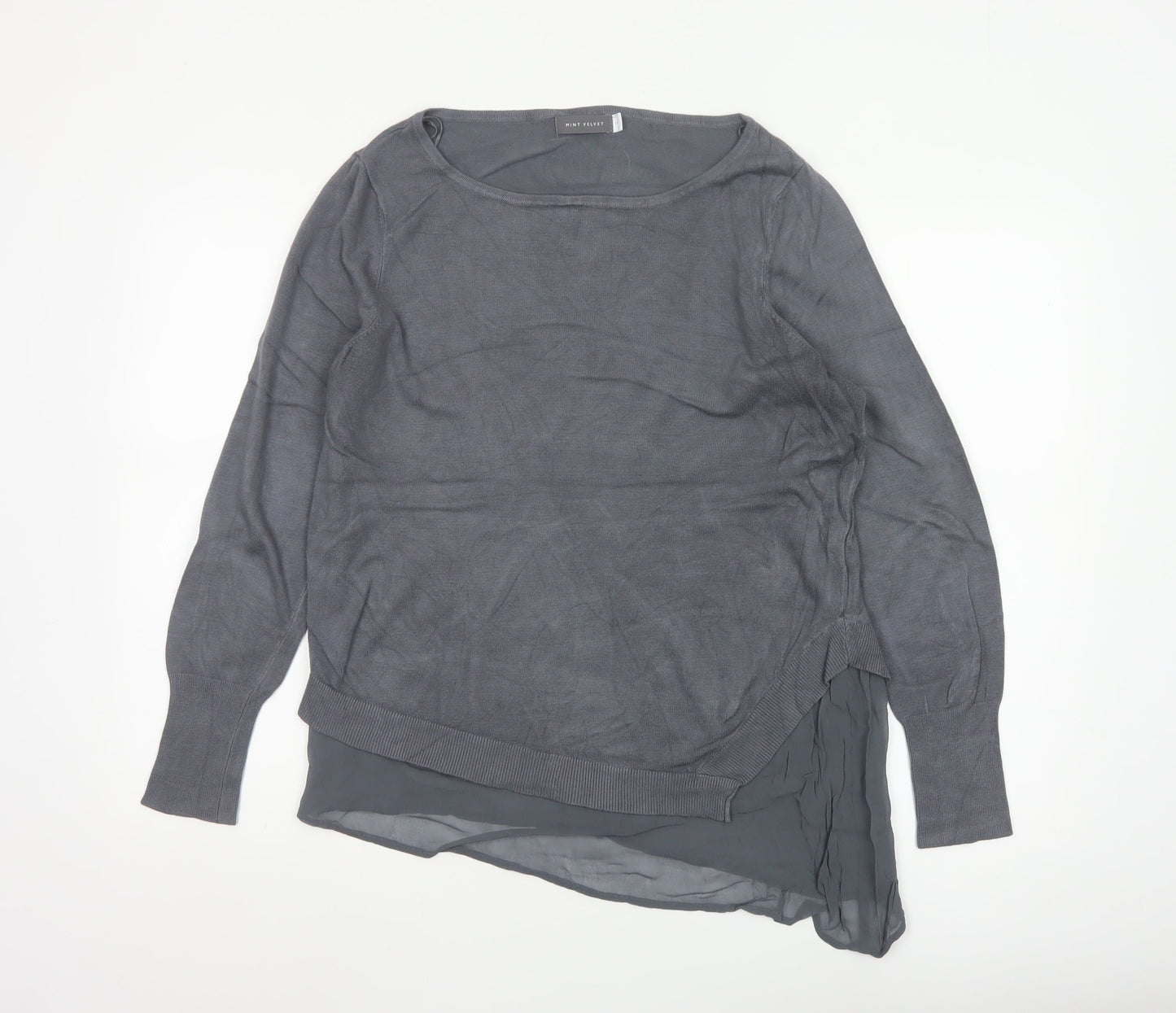Mint Velvet Women Grey Size 14 Asymmetric Hem Pullover Jumper