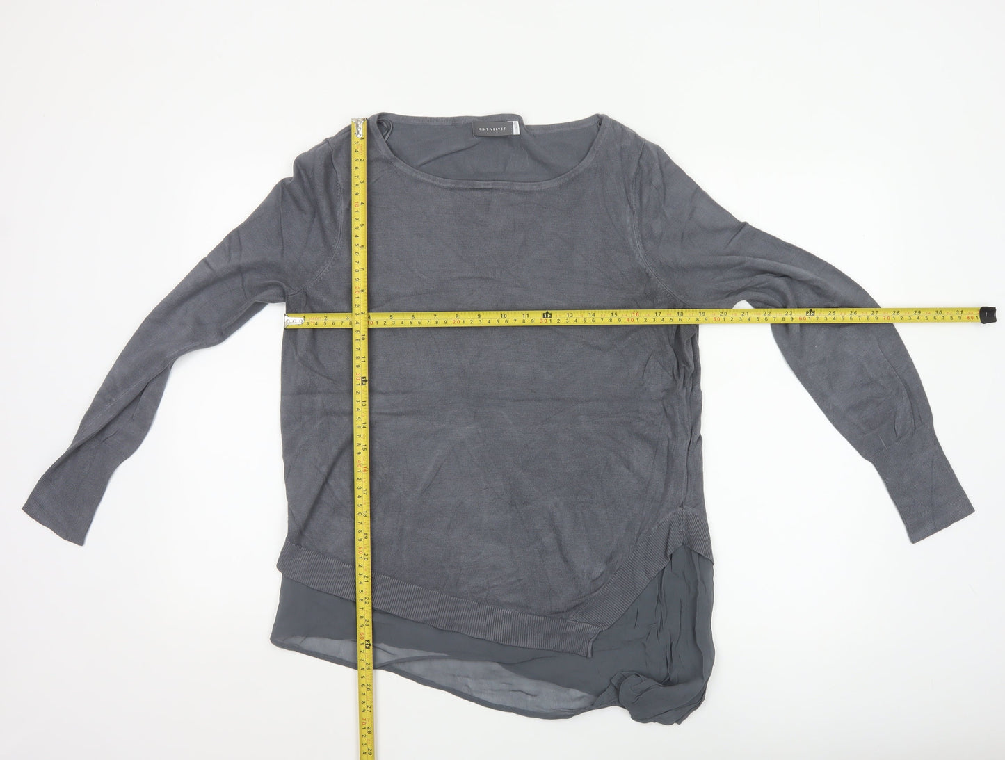 Mint Velvet Women Grey Size 14 Asymmetric Hem Pullover Jumper