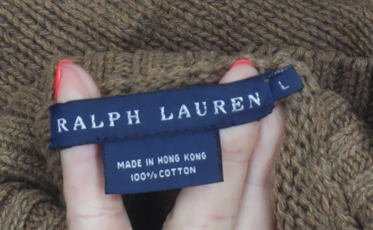 Ralph Lauren Women Brown Roll Neck Cotton Jumper L