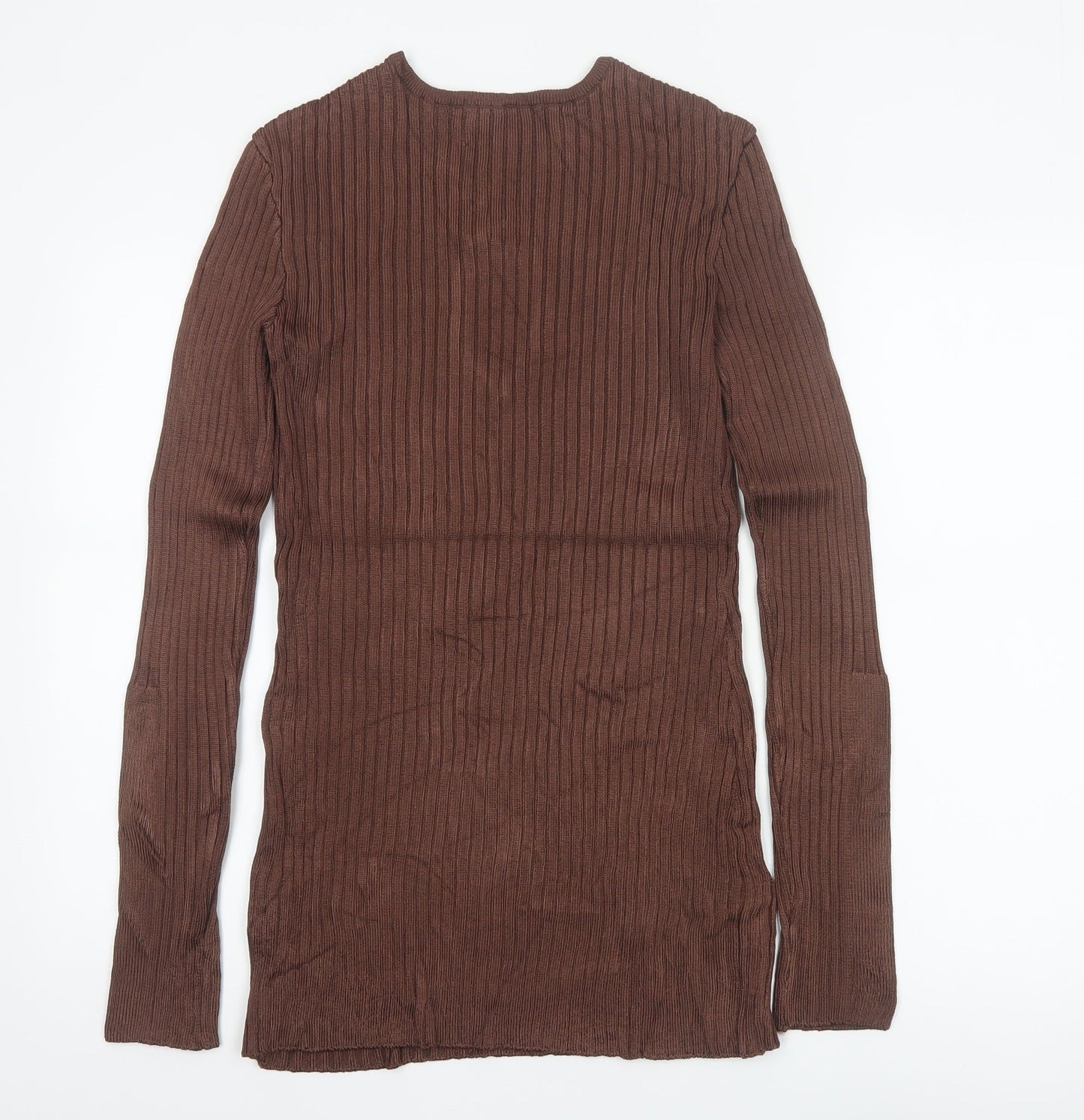 H&M Women Brown Ribbed V-Neck Long Sleeve Pullover Jumper Size 8