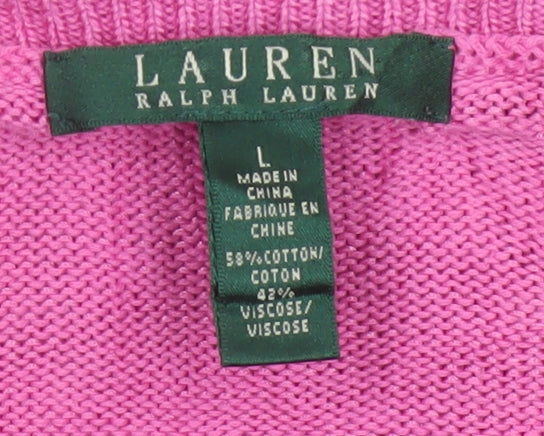 Ralph Lauren Women’s Pink Cotton Viscose Crew Neck Long Sleeve Jumper Size L