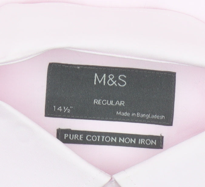 Marks and Spencer Men's Pink Regular Fit Non-Iron Cotton Dress Shirt 14.5in