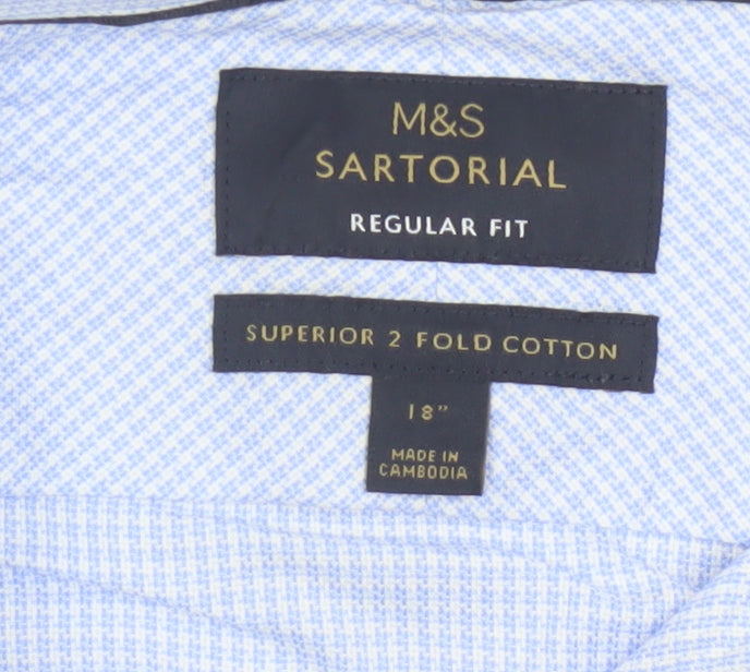 Marks and Spencer Men’s Blue Check Regular Fit Cotton Shirt 18”