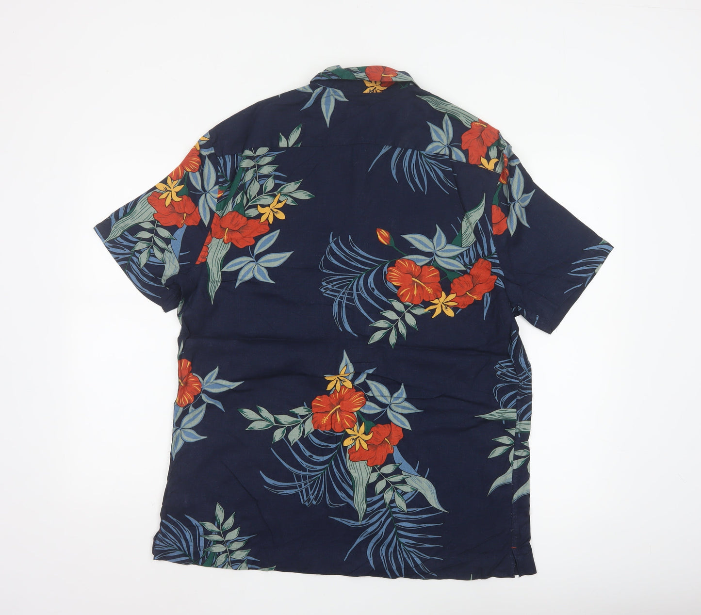 Marks and Spencer Men's Blue Hawaiian Linen Blend Short Sleeve Shirt M