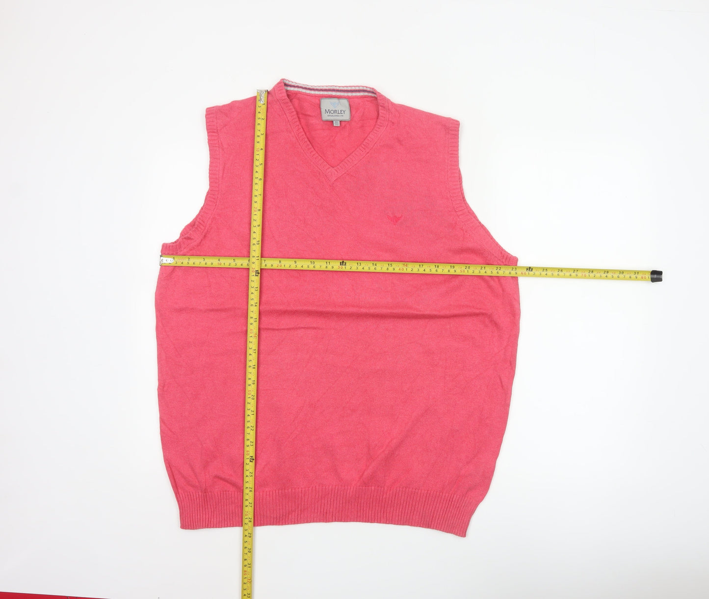 Morley Men's Pink Cotton V-Neck Sleeveless Jumper Vest XL