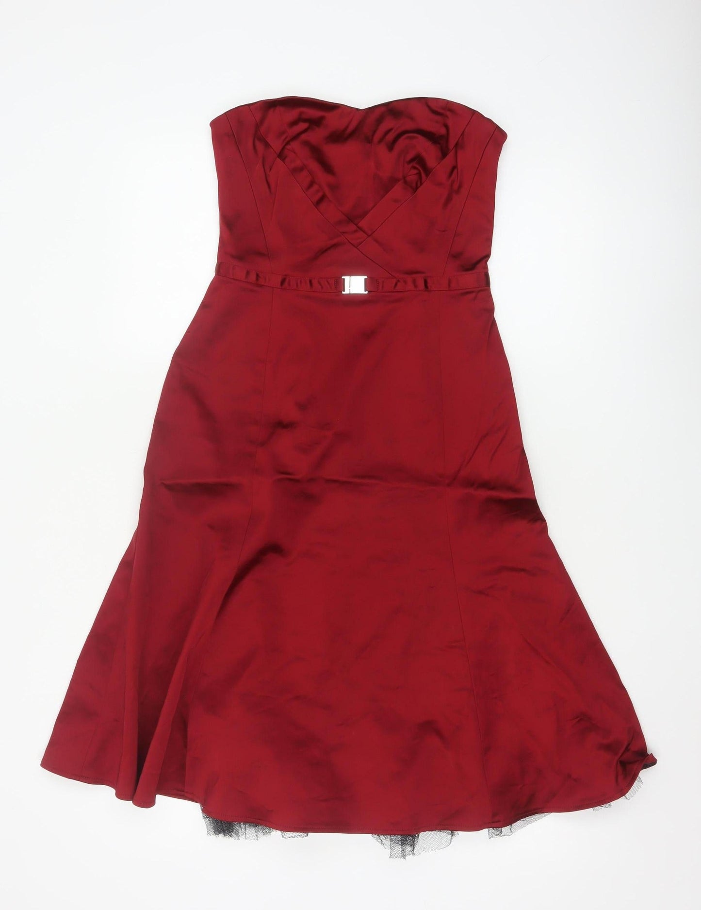 Karen Millen Women’s Red Strapless Sweetheart Satin Cocktail Dress Size 10