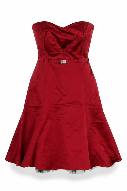 Karen Millen Women’s Red Strapless Sweetheart Satin Cocktail Dress Size 10