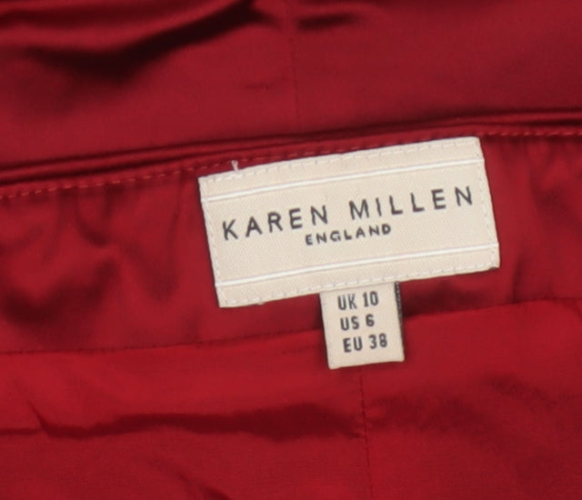 Karen Millen Women’s Red Strapless Sweetheart Satin Cocktail Dress Size 10
