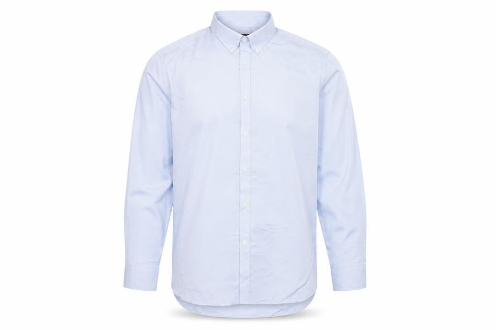 Marks & Spencer Men's Blue Regular Fit Non-Iron Cotton Long Sleeve Shirt Size 17.5
