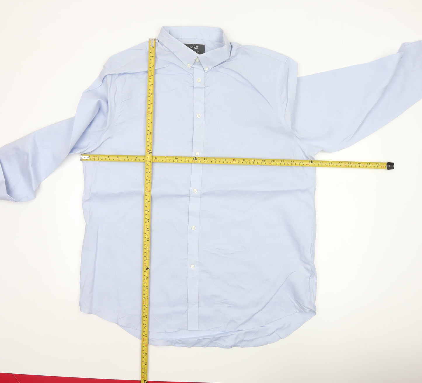 Marks and Spencer Men's Blue Regular Fit Non-Iron Cotton Long Sleeve Shirt Size 17.5