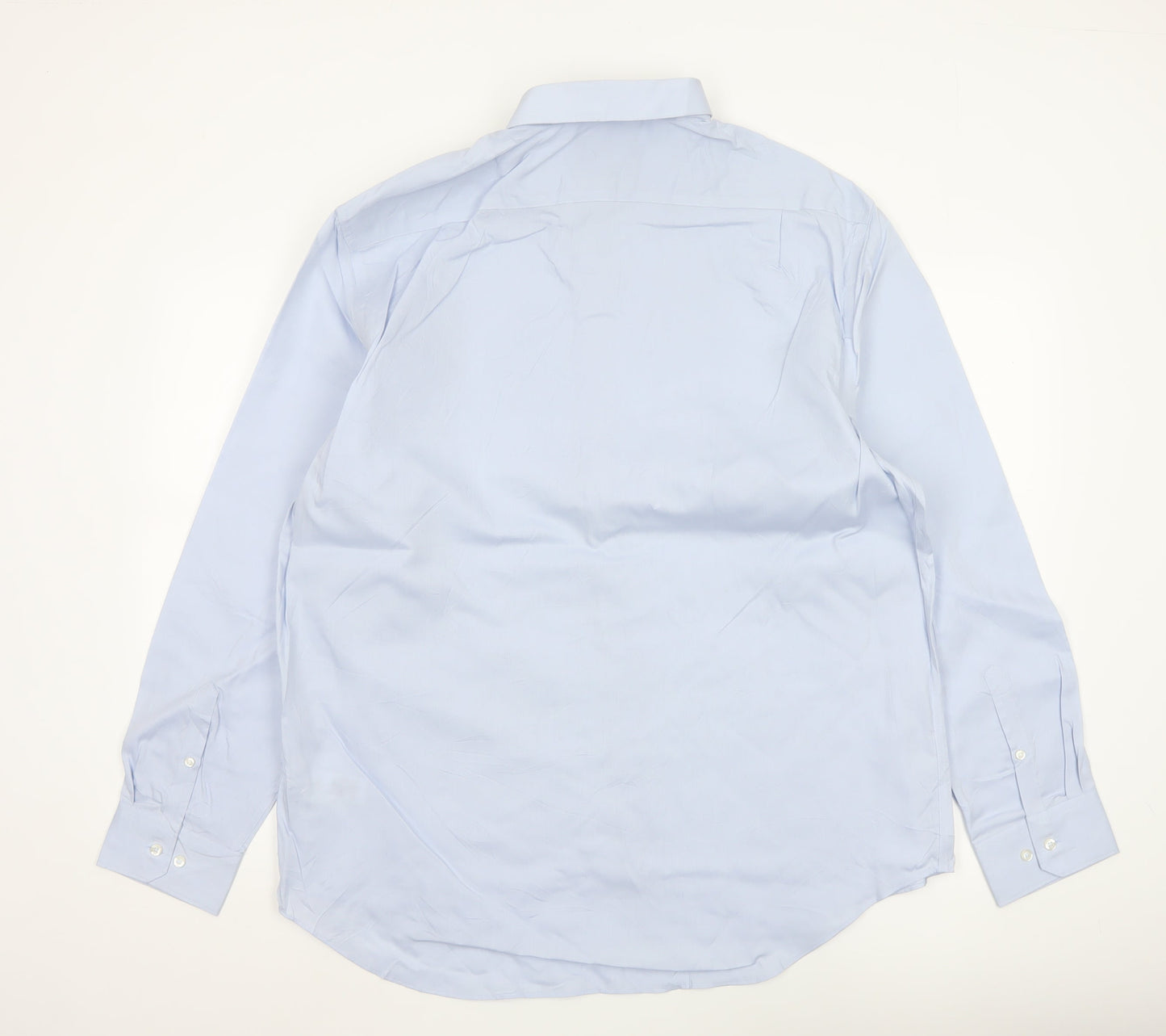Marks and Spencer Men's Blue Regular Fit Non-Iron Cotton Long Sleeve Shirt Size 17.5