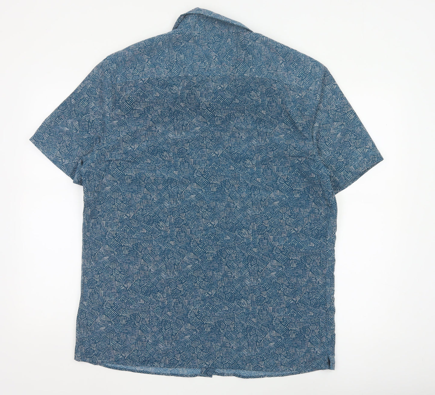 Marks and Spencer Men's Blue Geometric Short Sleeve Button-Up Shirt Size L
