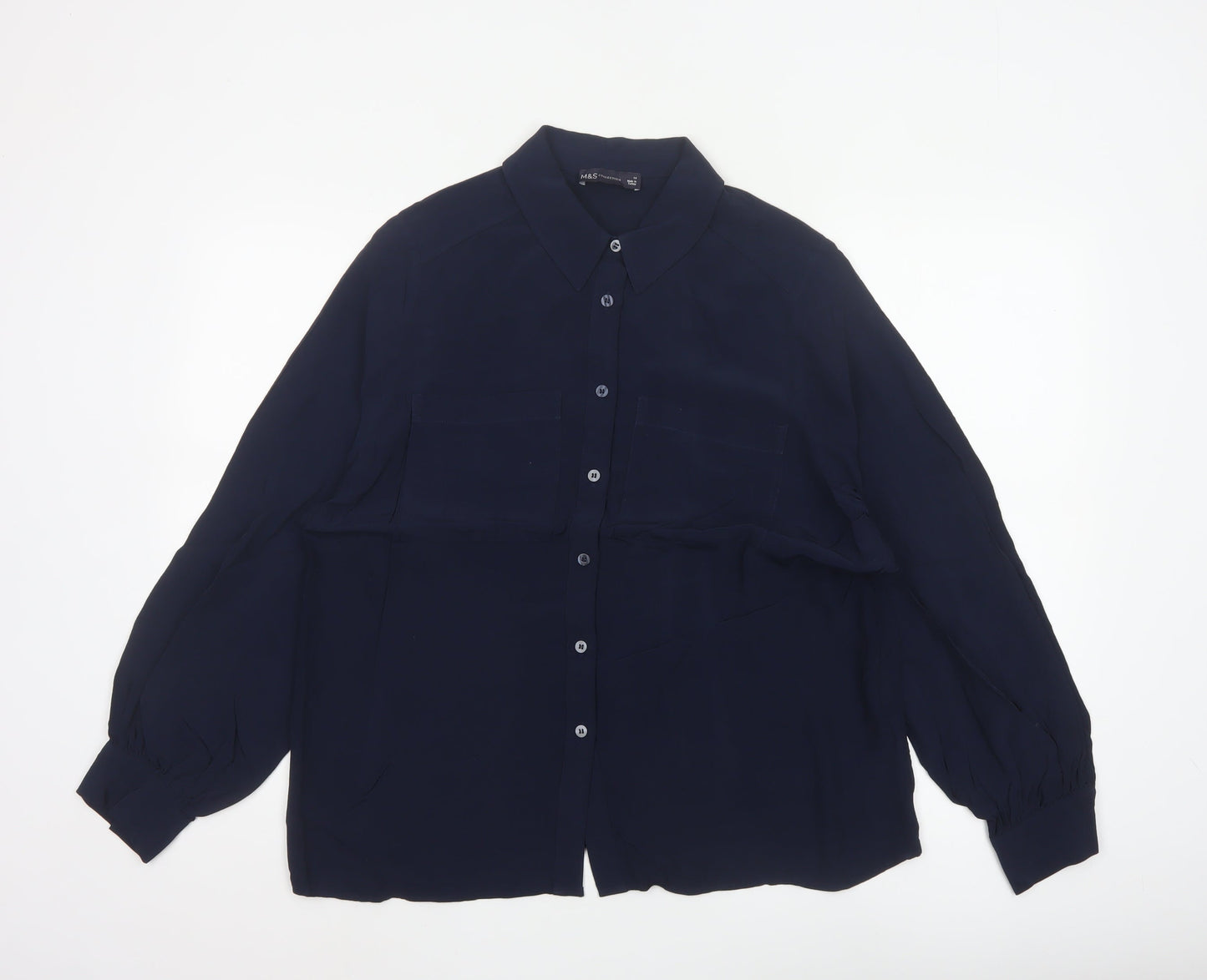 Marks and Spencer Women's Blue Long Sleeve Button-Up Blouse Size 14