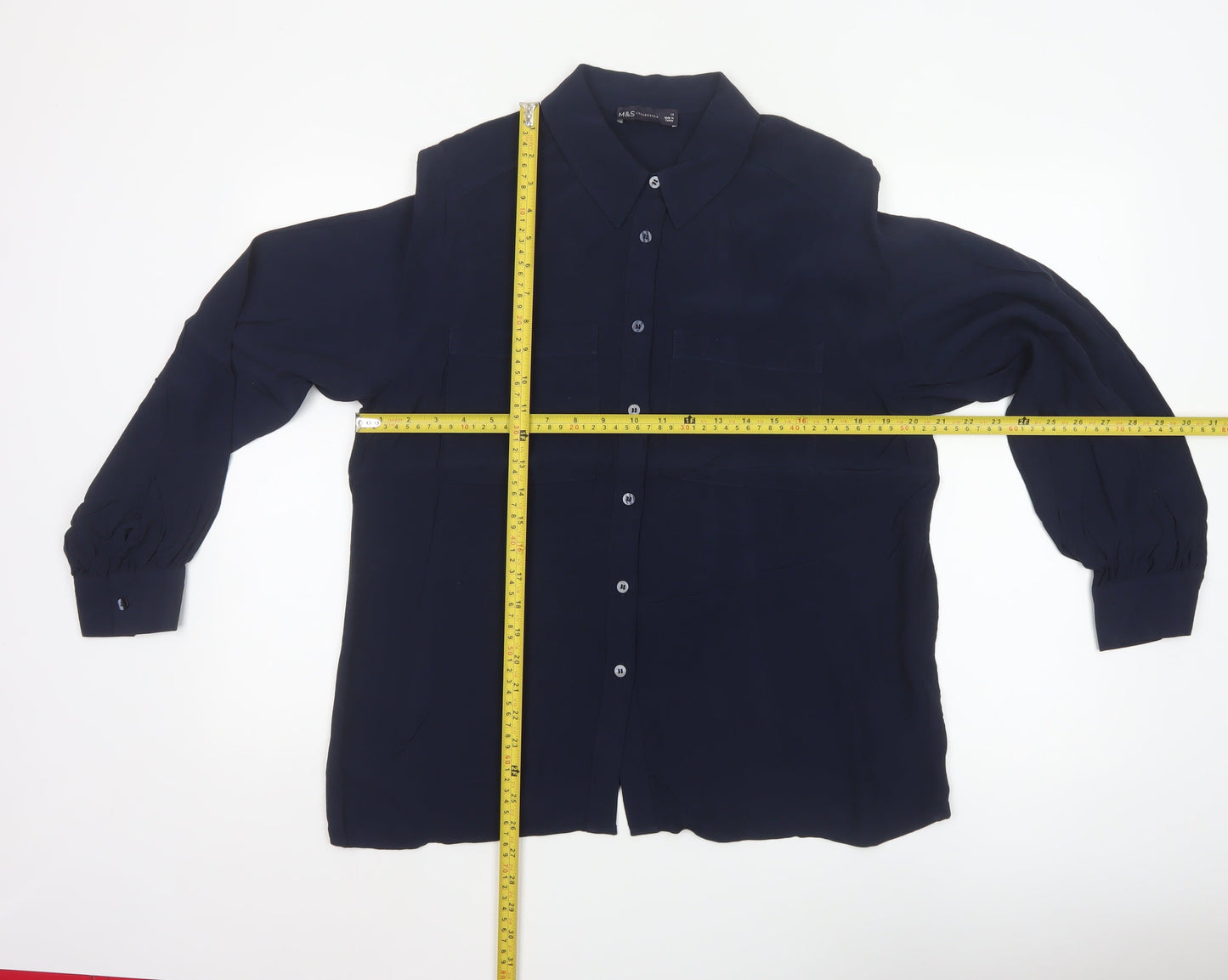 Marks and Spencer Women's Blue Long Sleeve Button-Up Blouse Size 14