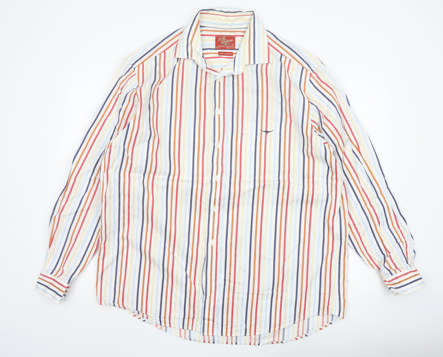 R.M. Williams Men's Multicoloured Striped Cotton Long Sleeve Button-Up Shirt 2XL Regular Fit