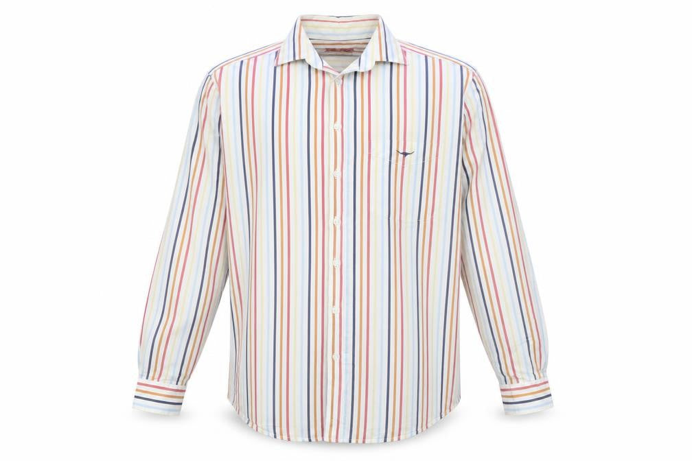R.M. Williams Men's Multicoloured Striped Cotton Long Sleeve Button-Up Shirt 2XL Regular Fit