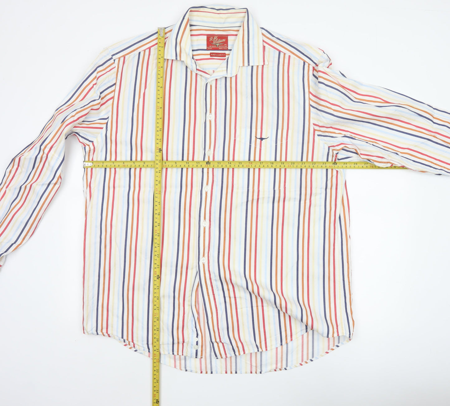 R.M. Williams Men's Multicoloured Striped Cotton Long Sleeve Button-Up Shirt 2XL Regular Fit