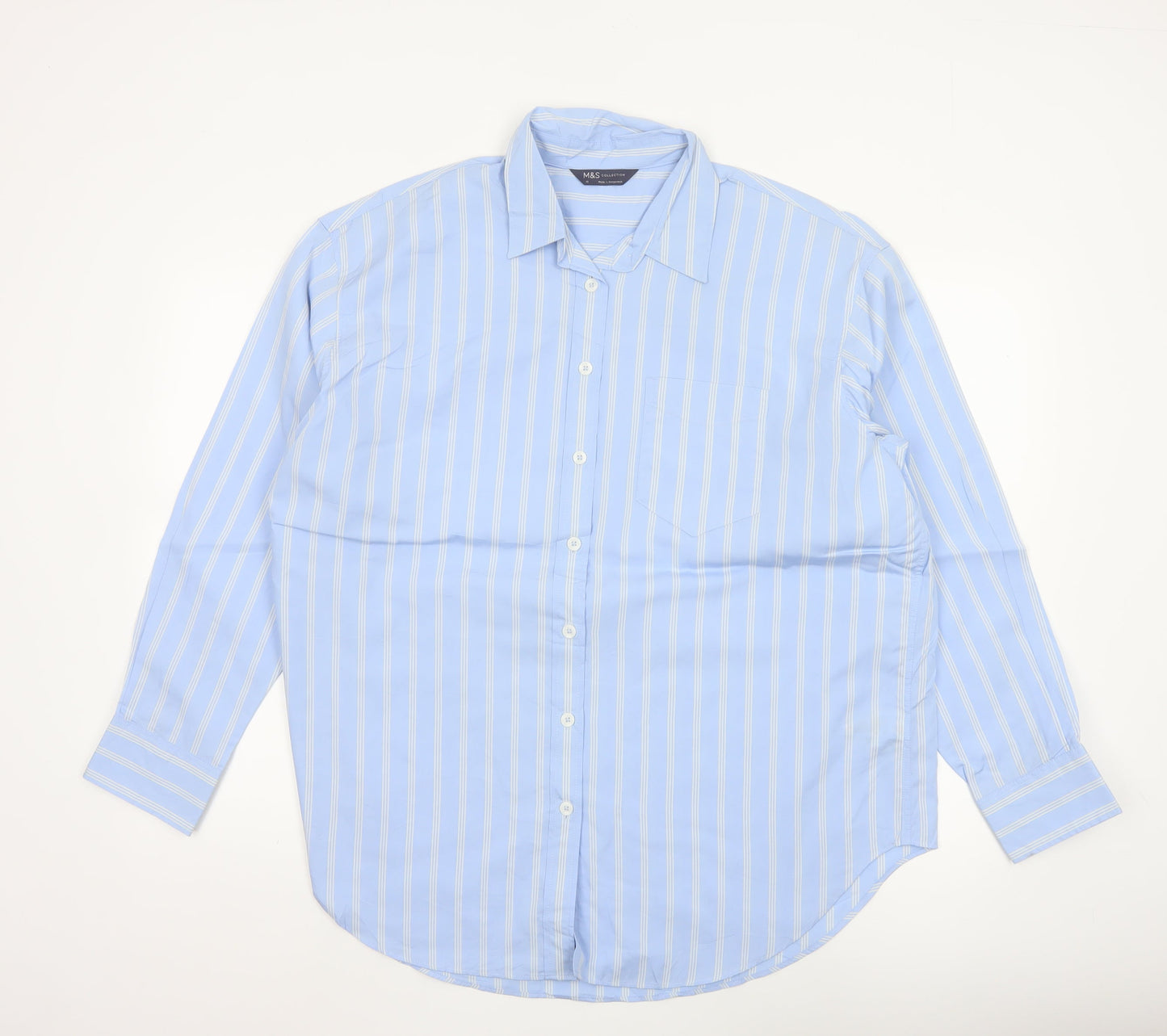 Marks and Spencer Women’s Blue Striped Cotton Button-Up Shirt Size 16