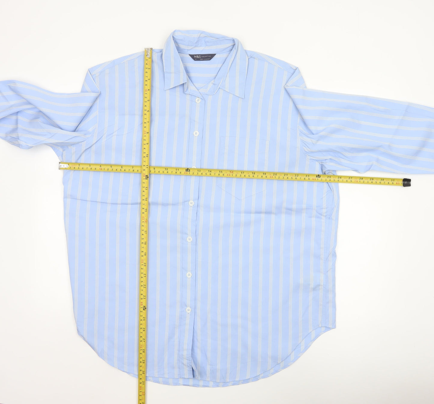 Marks and Spencer Women’s Blue Striped Cotton Button-Up Shirt Size 16