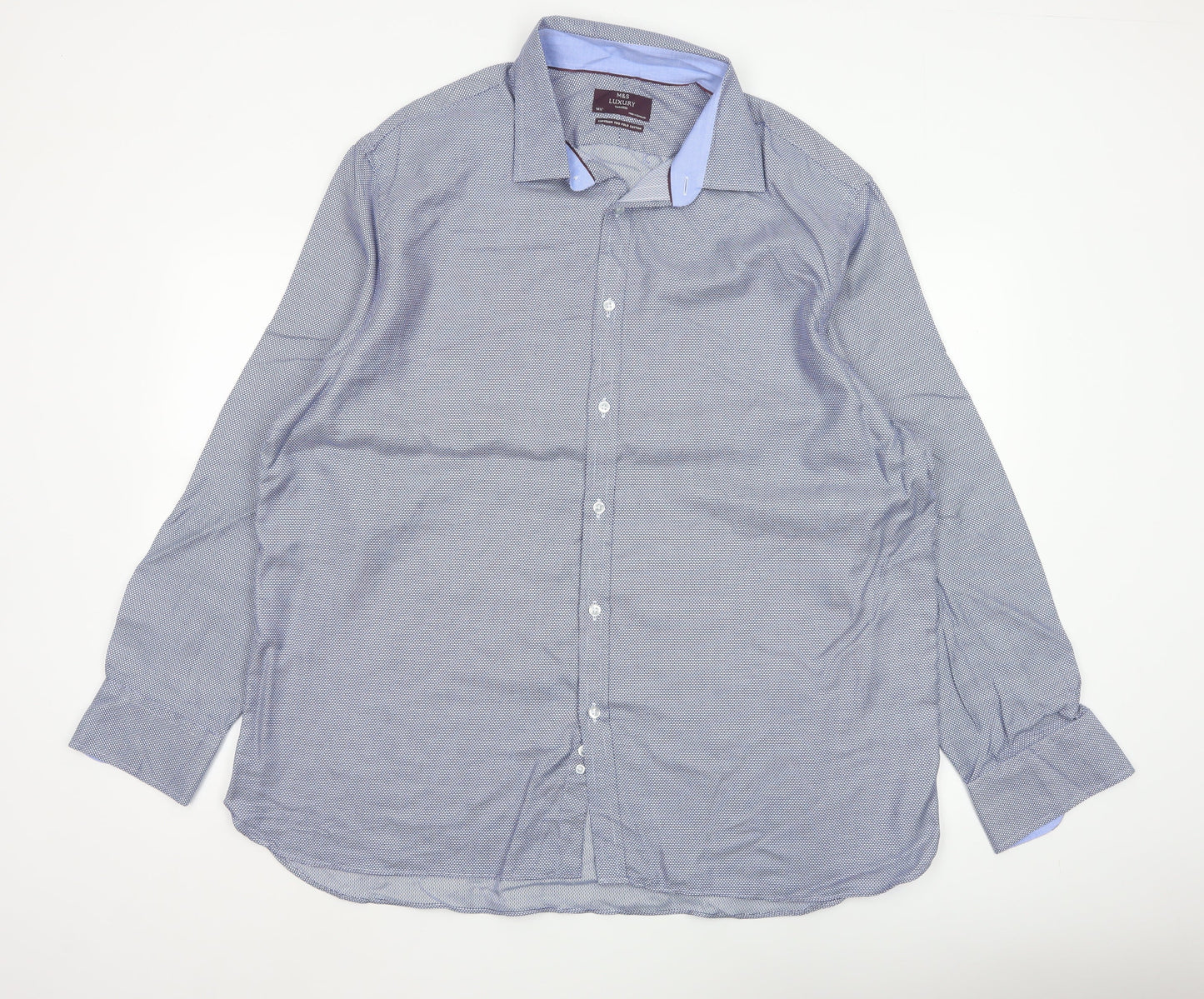 Marks and Spencer Mens Blue 18.5in Tailored Long Sleeve Cotton Shirt