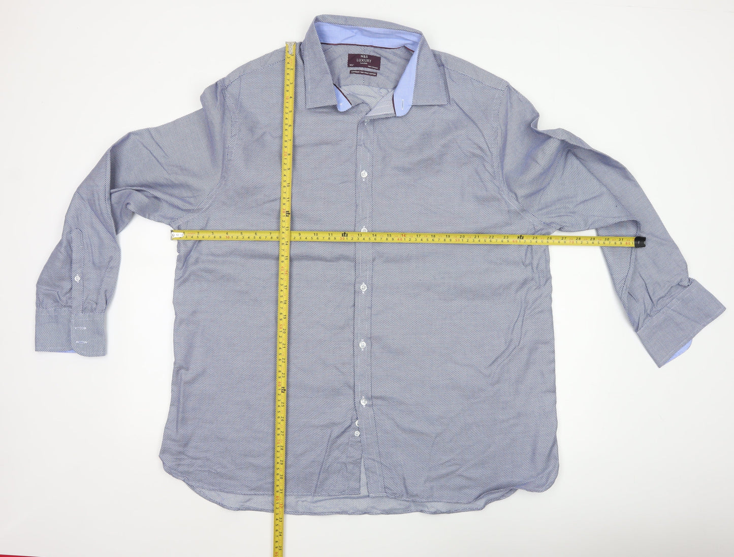 Marks and Spencer Mens Blue 18.5in Tailored Long Sleeve Cotton Shirt