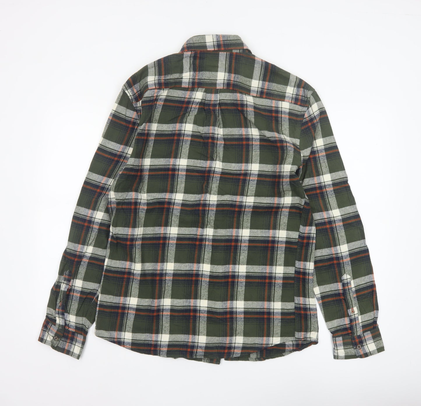Marks and Spencer Men's Green Plaid Cotton Regular Fit Long Sleeve Shirt M