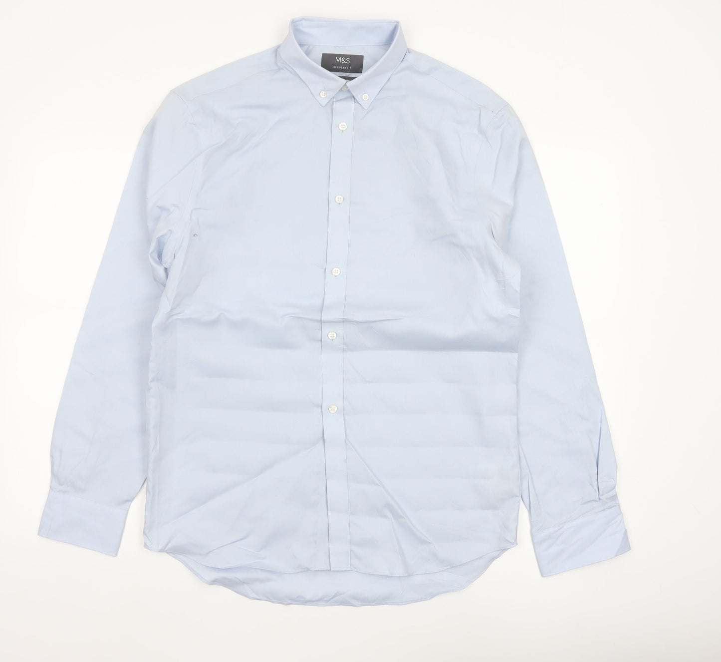Marks and Spencer Men’s Blue 15in Regular Fit Non-Iron Long Sleeve Shirt