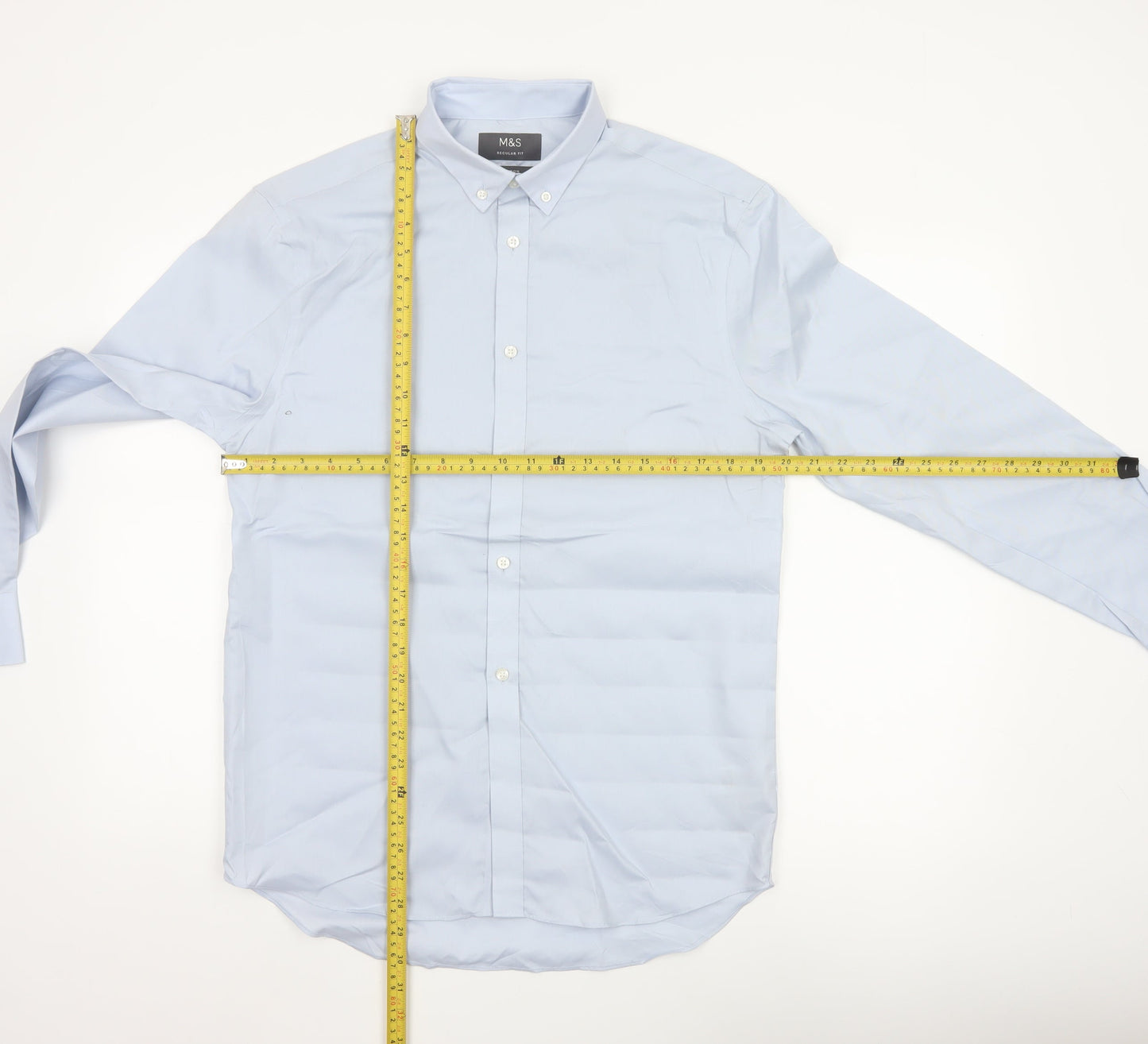 Marks and Spencer Men’s Blue 15in Regular Fit Non-Iron Long Sleeve Shirt