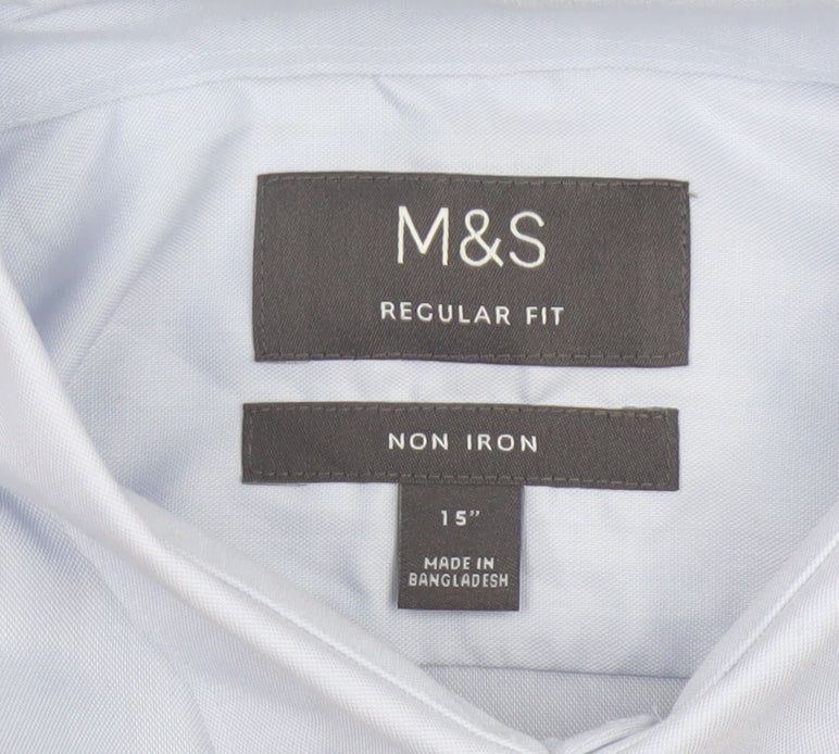 Marks and Spencer Men’s Blue 15in Regular Fit Non-Iron Long Sleeve Shirt