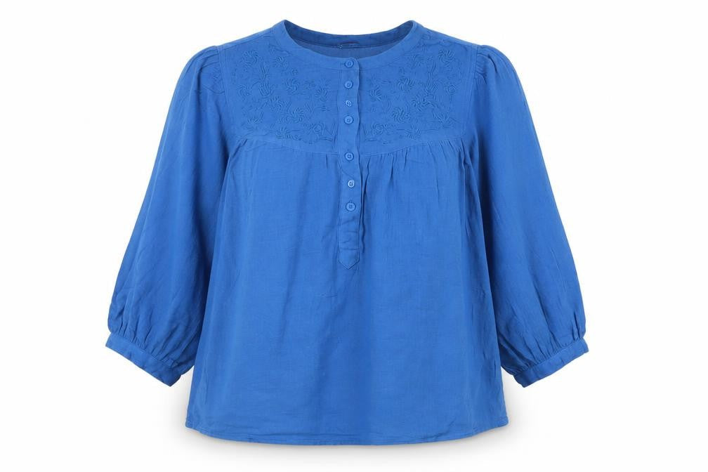 Marks & Spencer Women Blue 3/4 Sleeve Cotton Tunic Blouse Size 14