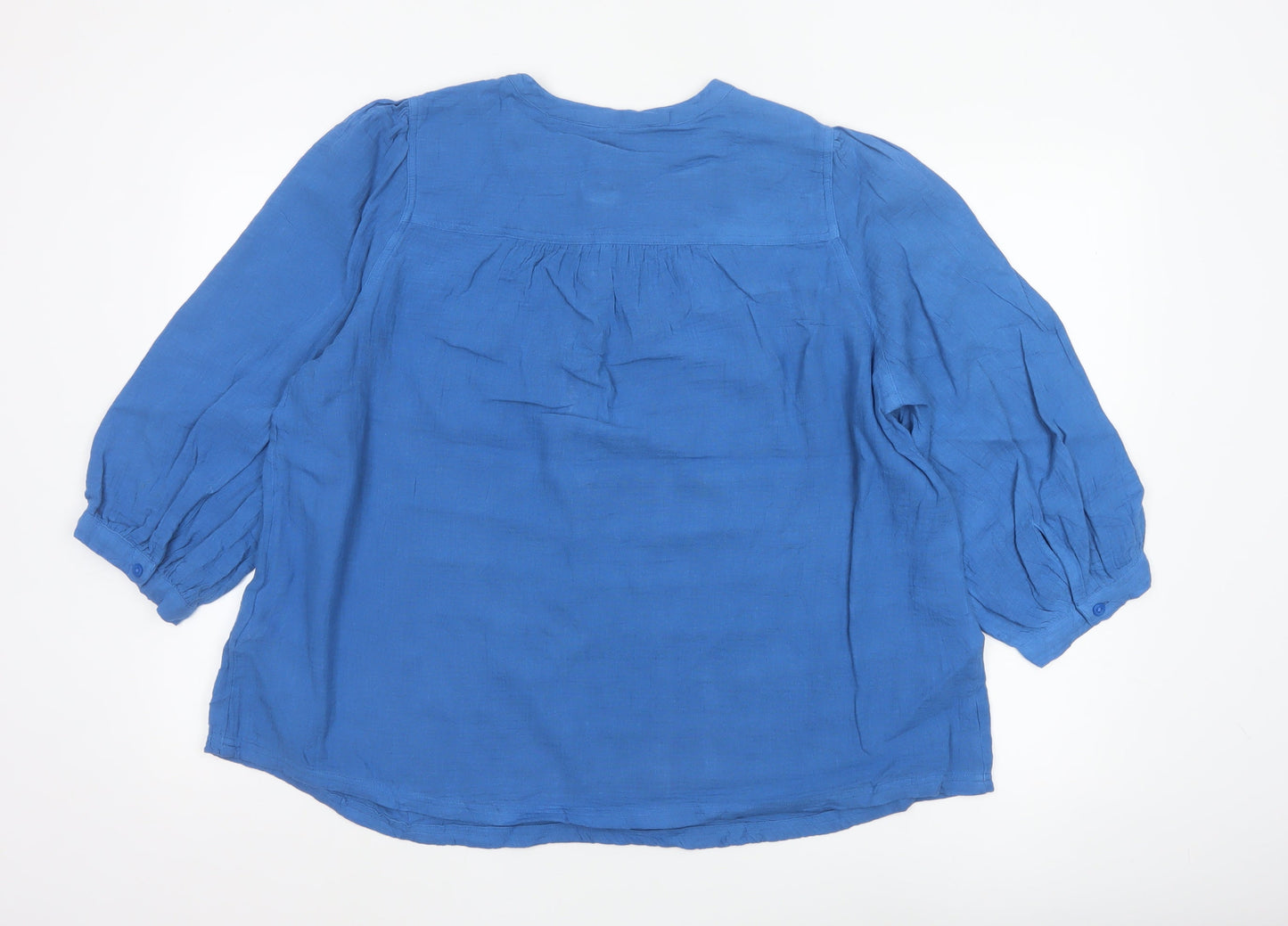 Marks and Spencer Women Blue 3/4 Sleeve Cotton Tunic Blouse Size 14