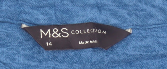 Marks and Spencer Women Blue 3/4 Sleeve Cotton Tunic Blouse Size 14