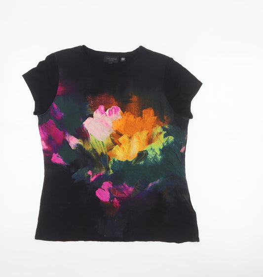 Ted Baker Womens Black Floral Art Print Short Sleeve T-Shirt Size 14