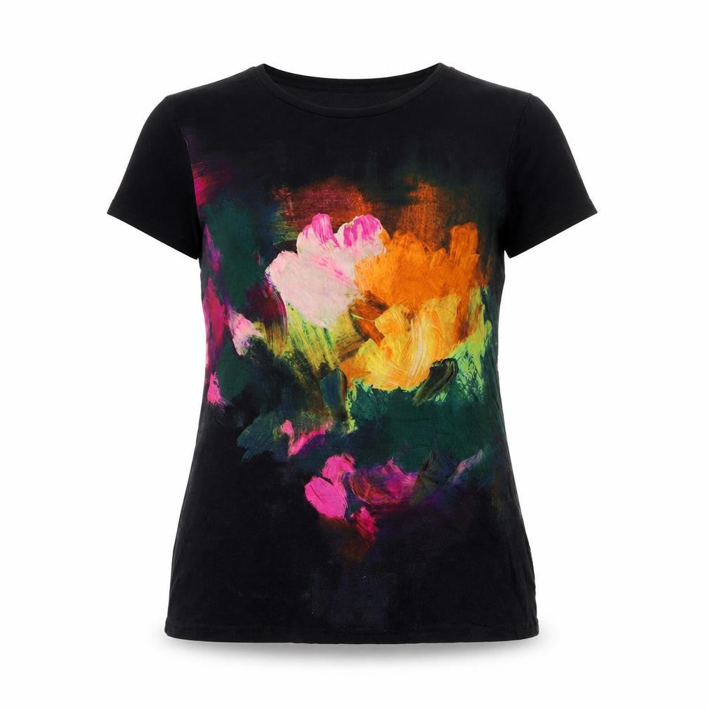 Ted Baker Womens Black Floral Art Print Short Sleeve T-Shirt Size 14