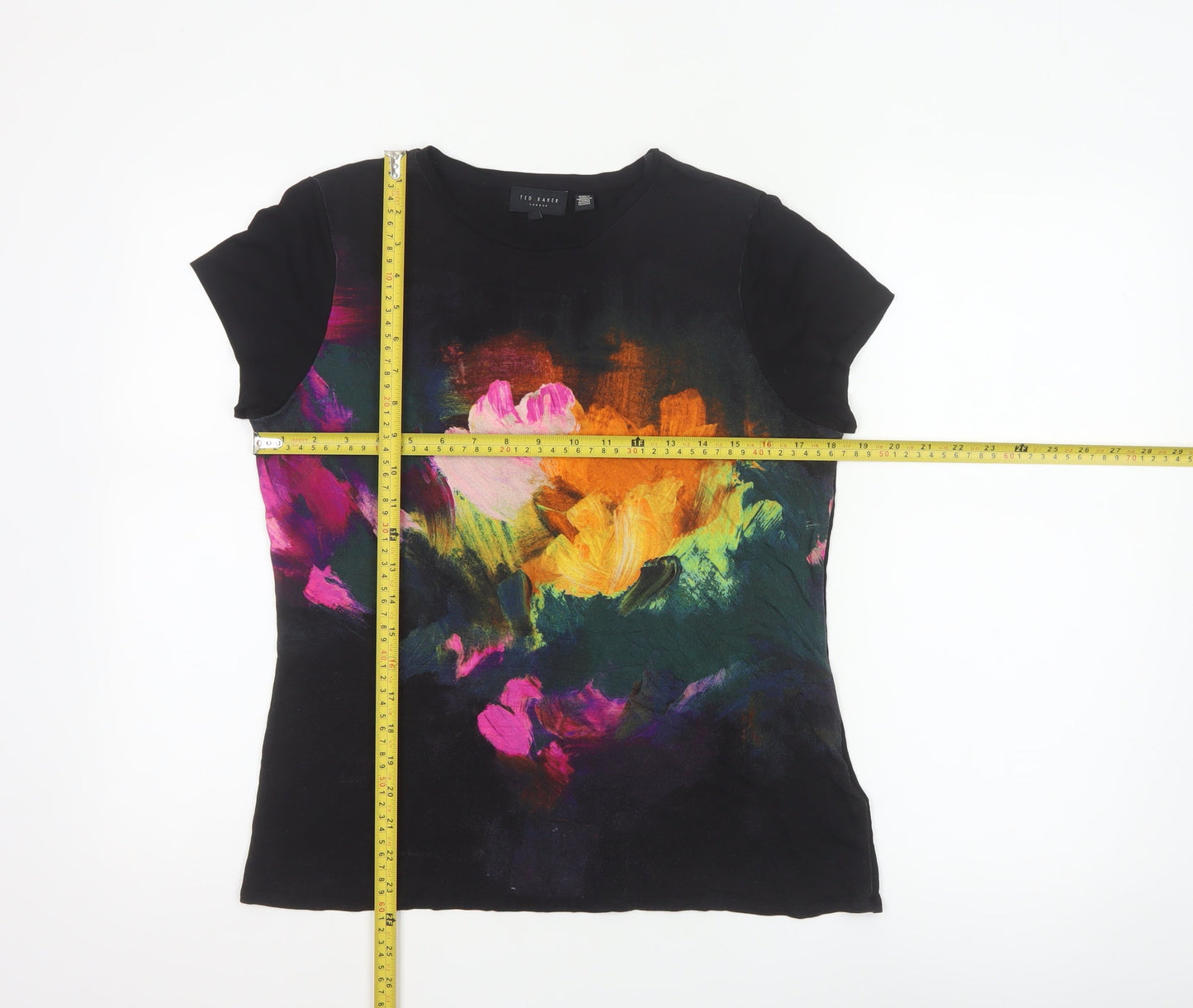 Ted Baker Womens Black Floral Art Print Short Sleeve T-Shirt Size 14